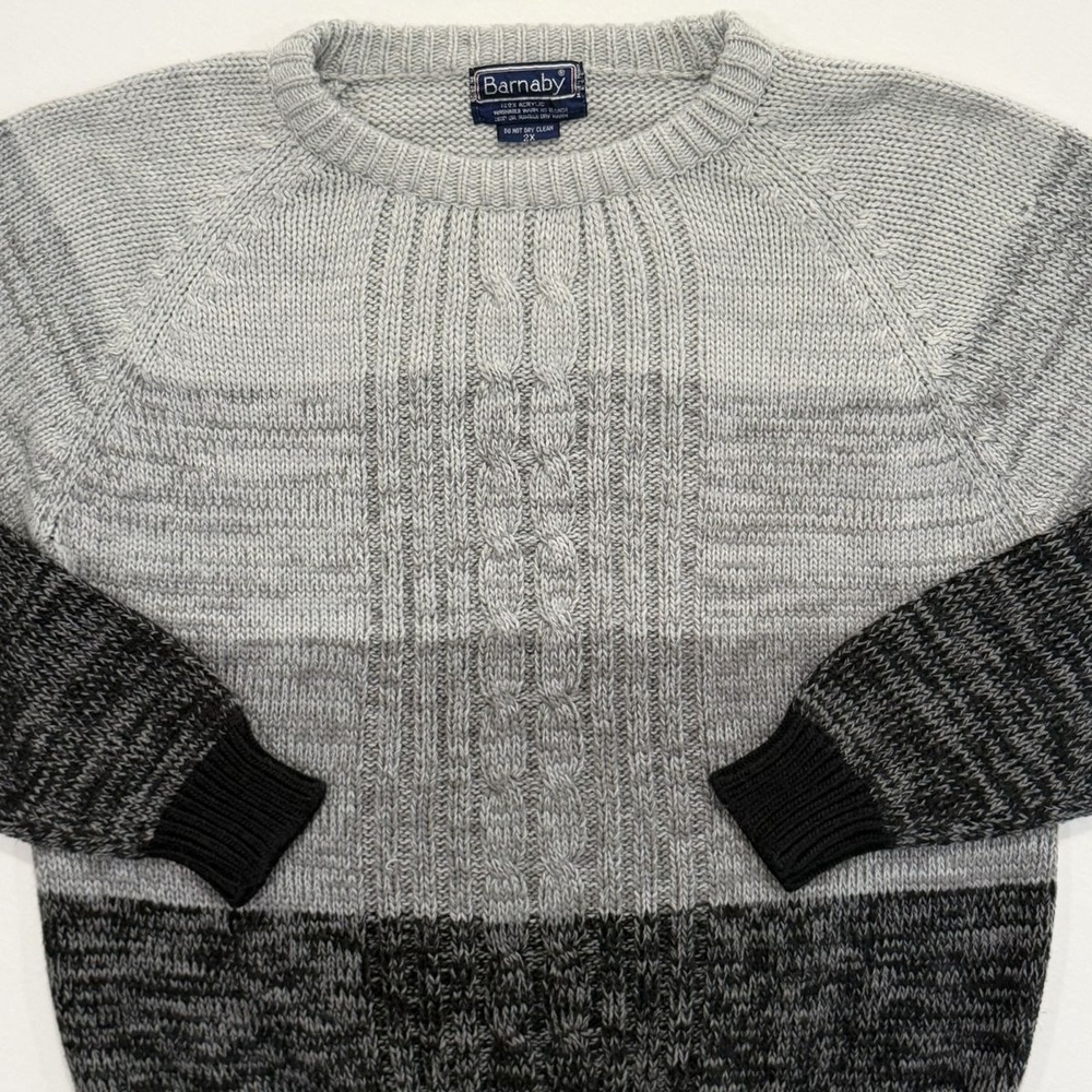 Vintage 80s Barnaby Grandpa Style Baggy Sweater 2XL Stripe Gradient Gray/Black